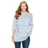 Plus Size Women's Perfect Printed Elbow-Sleeve Boatneck Tee by Woman Within in White Lovely Ditsy (Size 18/20) Shirt