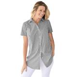 Plus Size Women's Perfect Short Sleeve Button Down Shirt by Woman Within in Black Gingham (Size 4X)