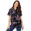 Plus Size Women's Short-Sleeve Kate Big Shirt by Roaman's in Purple Rose Floral (Size 44 W) Button Down Shirt Blouse