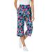 Plus Size Women's Elastic-Waist Knit Capri Pant by Woman Within in Black Multi Tropicana (Size 1X)