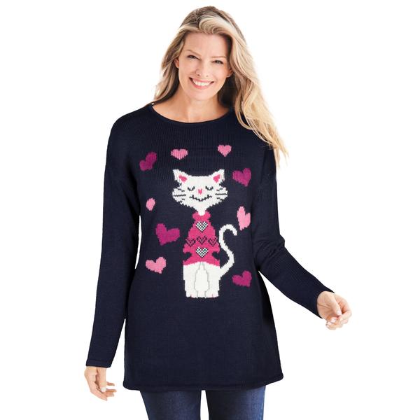 plus-size-womens-motif-sweater-by-woman-within-in-navy-cat--size-4x--pullover/