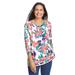 Plus Size Women's Perfect Printed Three-Quarter Sleeve V-Neck Tee by Woman Within in White Multi Pretty Tropicana (Size 30/32) Shirt