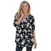 Plus Size Women's Tara Pleated Big Shirt by Roaman's in Black Fun Floral (Size 38 W) Top