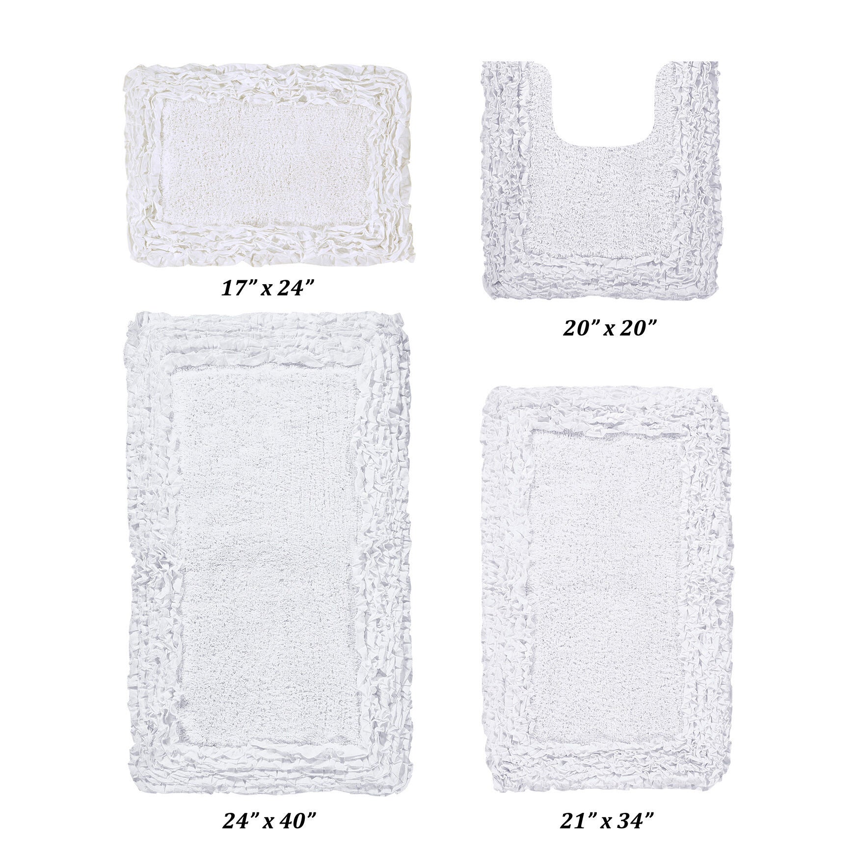 Shaggy Border Bath Rug Mat, 4 Pc Set, (17" X 24" | 20" X 20" | 21" X 34" | 24" X 40") by Better Trends in White