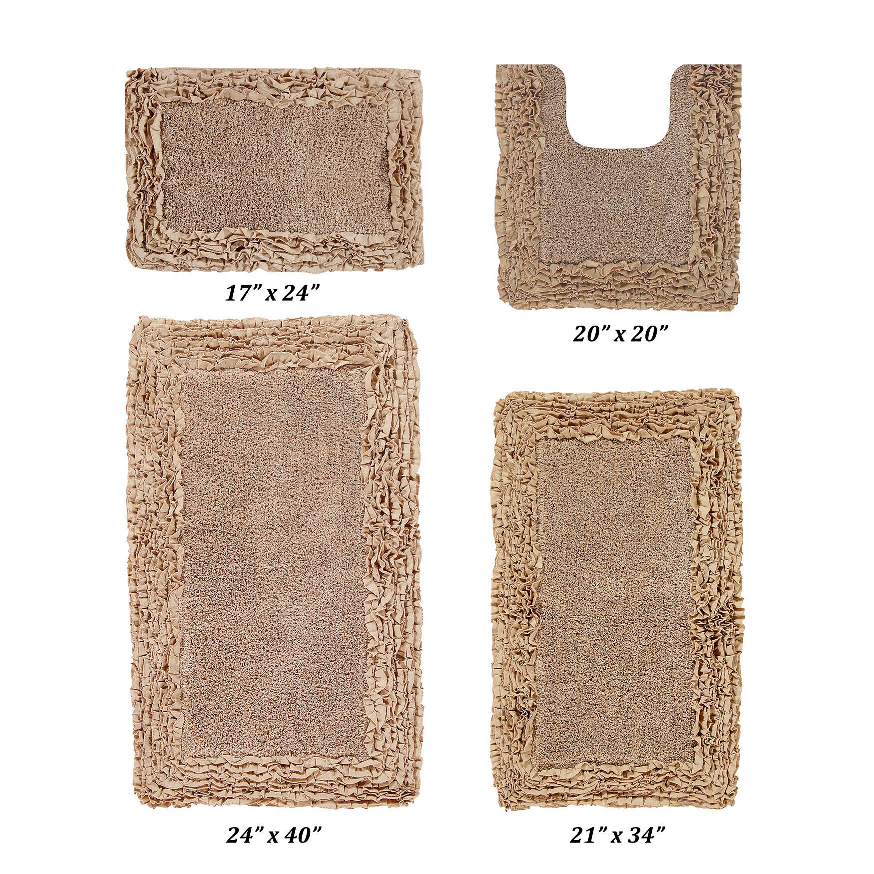 Shaggy Border Bath Rug Mat, 4 Pc Set, (17" X 24" | 20" X 20" | 21" X 34" | 24" X 40") by Better Trends in Beige