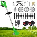 Cordless Grass Trimmer Strimmers, 21V Electric String Trimmer, Lawn Mower, Pruning Cutter Garden Tools with 2 Batteries, Replace Blade for Lawn Care (Green)