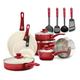 GreenLife Soft Grip Healthy Ceramic Nonstick 16 Piece Kitchen Cookware Pots and Pans Set, Includes Frying Pan Skillets Sauce and Casserole, PFAS-Free, Oven Safe, Red