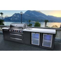 Mont Alpi 6-Burner Black Outdoor BBQ Island Grill + Beverage Center + Fridge Cabinet in Black/Gray/White | 47 H x 131 W x 23 D in | Wayfair