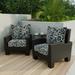 24" x 47" Black Floral Outdoor Deep Seat Chair Cushion Set