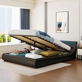 Global Pronex Queen Size Platform Bed Upholstered Leather Platform bed Frame with Storage & LED Light Headboard Bed Frame
