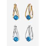 Women's Silvertone 2 Pair Set Hoop Earrings (24x9mm) Round Simulated Blue by PalmBeach Jewelry in September