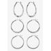 Women's Sterling Silver Diamond Cut 3 Pair Hoop Earrings Set (33Mm) by PalmBeach Jewelry in Silver