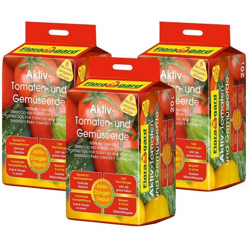 Floragard - Aktiv Tomaten & Gemüseerde mit Guano und Langzeitdünger 60L (3 x 20 l)