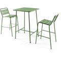 Ensemble table de bar et 2 chaises hautes en métal vert cactus - Palavas - Vert Cactus