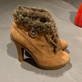 Michael Kors Shoes | Michael Kors Fur Trim Heeled Booties | Color: Tan | Size: 7