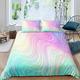 Girls Duvet Cover Super King,Pastel Rainbow Stripes Marble Comforter Cover for Kids Room Decor,Bright Girly Turquoise Blue Pink and Purple Pastel Trendy Bedding Set for Teens,Tie-Dye 2 Pillow Shams