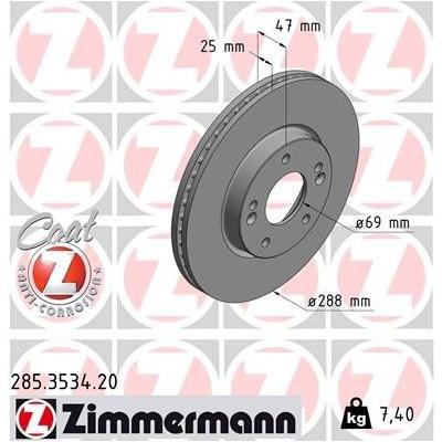 ZIMMERMANN Bremsscheibe COAT Z vorne rechts links innenbelüftet 288mm für HYUNDAI 51712-G4000 285.3534.20