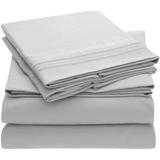 4 PC Light Grey Sheet Set 2000 Embroidery Soft Cozy 12" Deep Pocket