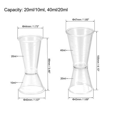 Measuring Cup 20ml/10ml, 40ml/20ml, PC Double Head Beaker 4in2 Sets - Clear