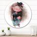 East Urban Home Cute Little Girl w/ Hat & Cat - Children's Art Metal Circle Wall Art Metal in Black | 11 H x 11 W x 1 D in | Wayfair