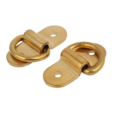 4/5" D Ring Brass Surface-Mounted Tie Down Lashing Ring w Screws 2pcs - Brass Tone