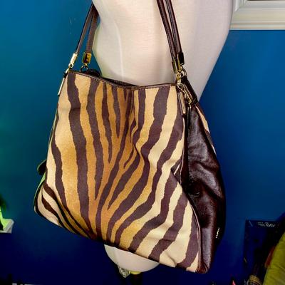 Coach Bags | Authentic Coach Zebra Print Canvas Shoulder Bag | Color: Brown/Tan | Size: Os