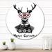East Urban Home Portrait Of A Christmas Deer w/ Red Glasses - Farmhouse Metal Circle Wall Art Metal in White | 36 H x 36 W x 1 D in | Wayfair