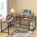 17 Stories Mikyng L-Shaped Desk, Computer Desk w/ Monitor Stand & Storage Shelves Wood/Metal in Black | 35.43 H x 51.19 W x 19.7 D in | Wayfair