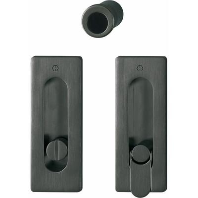 Hoppe - Schiebetürmuschel Set M464 - ohne Schloss, eckige Rosette wc, schwarz Muschelgriffe Image
