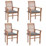 vidaXL Dining Chairs 4 pcs with Gray Cushions Solid Teak Wood - Grey