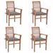 vidaXL Dining Chairs 4 pcs with Gray Cushions Solid Teak Wood - Grey