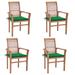 vidaXL Dining Chairs 4 pcs with Green Cushions Solid Teak Wood