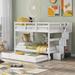 Modern Simple Style Full over Full Wooden Bunk Bed with Full Length Guardrail, Trundle Bed and Handrail Stairs with Storge