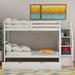 Modern Twin over Twin Solid Pine Wood Bunk Bed with Full Length Guardrail, Storge Stair and Trundle Bed