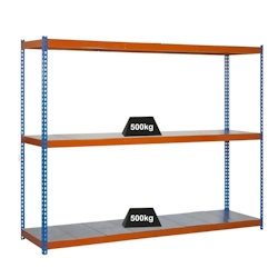PROREGAL Schwerlastregal METAL BEAST THREE | HxBxT 200x210x90cm | Fachlast 500kg | Blau-Orange| Standregal Metallregal Lagerregal Image