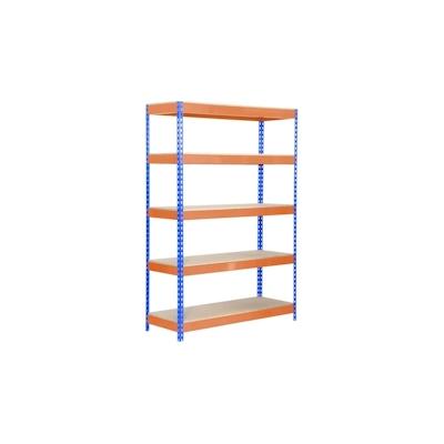 PROREGAL Schwerlastregal WOOD YETI LIGHT FIVE | HxBxT 200x120x60cm | Fachlast 300kg | Blau-Orange