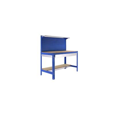 PROREGAL Werkbank BUFFALO mit Werkzeugwand, Schubfach und Ablage | HxBxT 84x90x61cm | Traglast 400kg | Blau