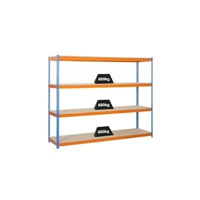 PROREGAL Schwerlastregal WOOD BEAST FOUR | HxBxT 200x150x75cm | Fachlast 600kg | Blau-Orange | Werkstattregal Lagerregal