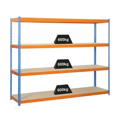 PROREGAL Schwerlastregal WOOD BEAST FOUR | HxBxT 200x150x75cm | Fachlast 600kg | Blau-Orange | Werkstattregal Lagerregal Gargenregal Image