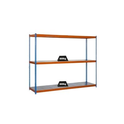 PROREGAL Schwerlastregal METAL BEAST THREE | HxBxT 200x180x60cm | Fachlast 600kg | Blau-Orange | Werkstattregal Lagerregal Gargenregal Image