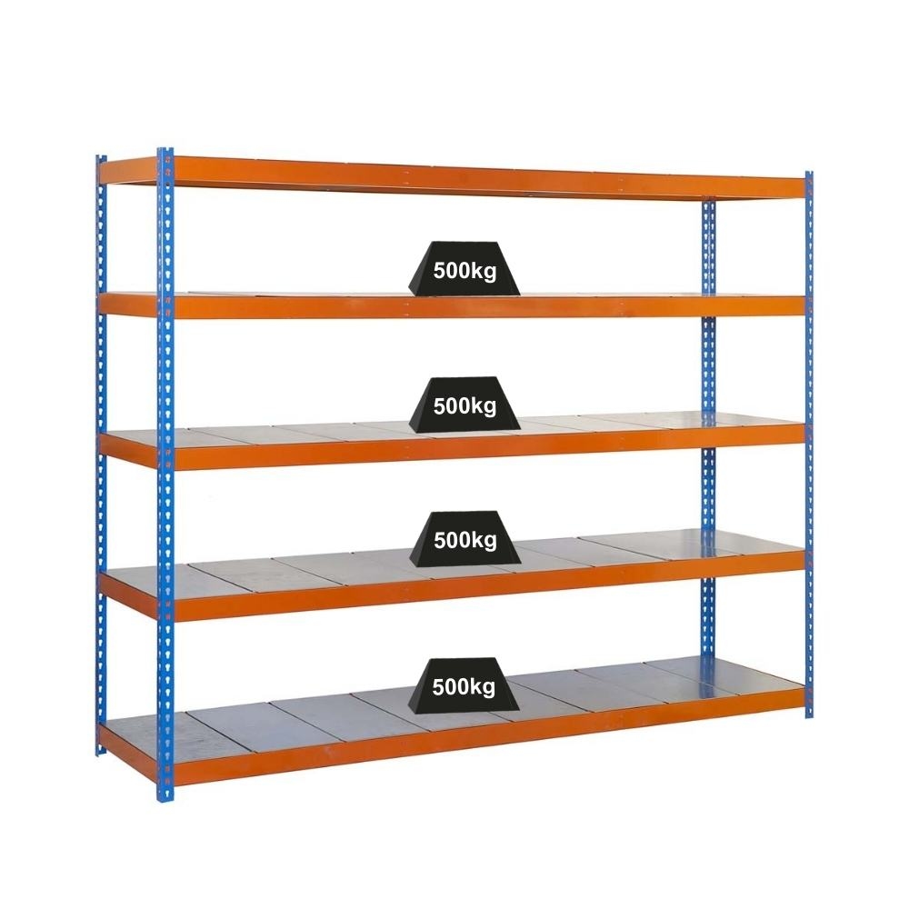 PROREGAL Schwerlastregal METAL BEAST FIVE | HxBxT 200x210x60cm | Fachlast 500kg | Blau-Orange| Standregal Metallregal Lagerregal Image