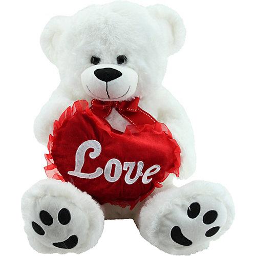 Teddybär XXL mit Herz, 65 cm rot/weiß