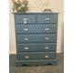 Large Chest of Drawers Painted Blue Moroccan Silver Dragonfly Knobs Handles