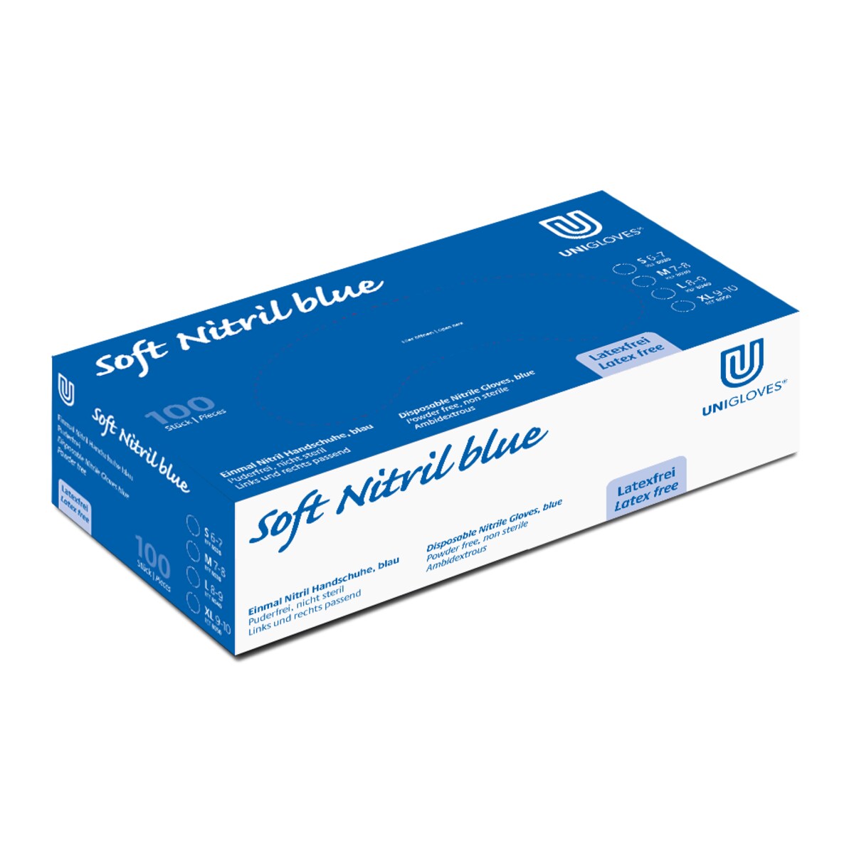 UNIGLOVES - Soft Blue ECO Nitrilhandschuhe, blau, Größe XL, puderfrei, lebensmittelecht - 10x100 (1.000 Stück) Image