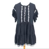 Free People Dresses | Free People Black Santiago Embroidered Babydoll Ruffle Dress | Color: Black/White | Size: M