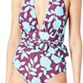 Kate Spade Swim | Kate Spade Cabernet Geranium Plunge One Piece Swimsuit Size L | Color: Blue/Purple | Size: Various