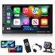 Double Din Car Stereo with Wired Apple Carplay & Android Auto, 7 inch Touch Screen 2 Din Radio, Mirror Link/1080P/Bluetooth/SWC/FM Radio/USB + Backup Camera