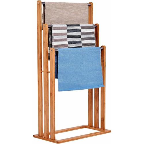 Handtuchstaender Freistehend, Badehandtuchstaender aus Bambus und Edelstahl, Handtuchhalter