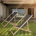 Liegestuhl Relaxliege Sonnenstuhl 120kg Chair Liege Gemühtlicher Klappbar Holz Grau 2 Stück - Grau