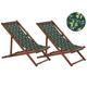 Liegestühle 2er Set aus dunklem Akazienholz mit grünem Bezug zusammenklappbar Olivenzweigmotiv Gartenausstattung Outdoor Gartenzubehör Modern